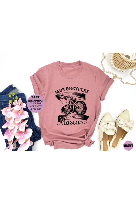 Stylish Motorcycle and Mascara Graphic T-Shirt for Women Bikers - Perfect for Casual Outings