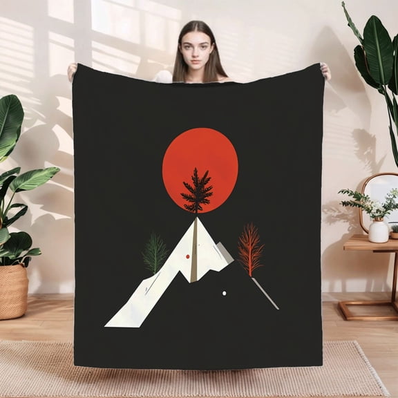 Stylish Mountain Scene Flannel Blanket - Soft Cozy Warm Throw for Sofa Travel Bed & Chair - Perfect for Nature Lovers