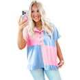 thumbnail image 1 of Stylish Myosotis Two Tone Half Button Collared T-Shirt for Women | [ZhiHiMeRi] | (US 12-14)L, 1 of 5