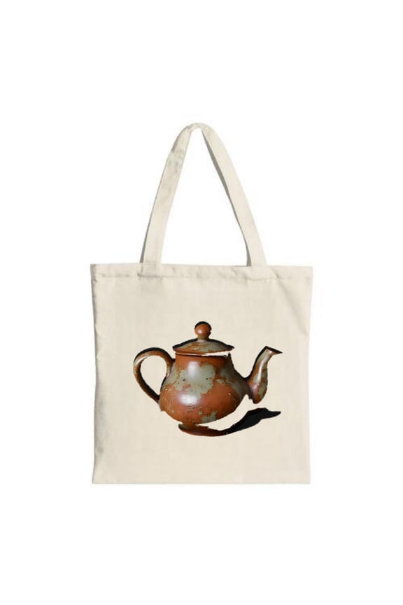 Stylish Natural Canvas Tote Bag with Glossy Teapot Print Perfect for Shopping Travel and Parties - Eco-Friendly & Multifunctional