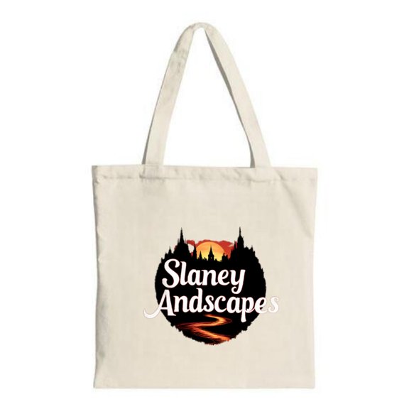 Stylish Natural Canvas Tote Bag with ' scapes ' Mountain Silhouettes & Sunset Design - Perfect for Shopping & Travel