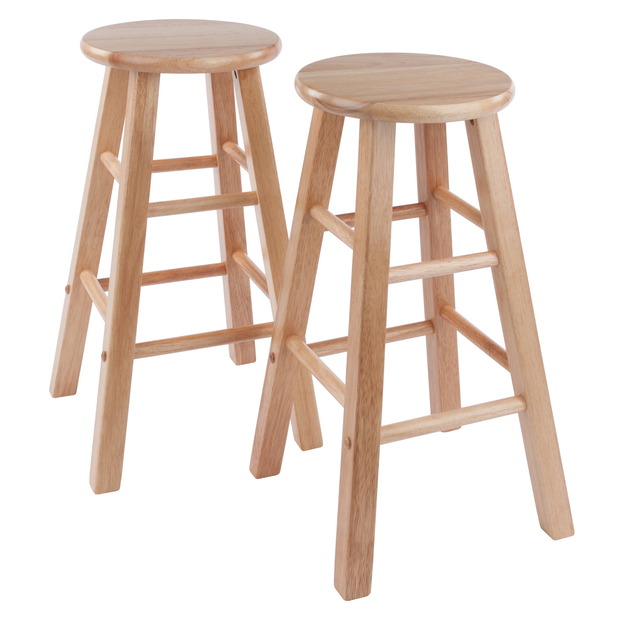 Transitional Natural Wood Adjustable 29" Backless Bar Stool Set
