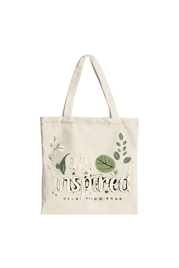 Stylish Natural-Themed Tote Bag - " abhi inspired " with Leaf Illustrations Minimalistic Green & White Design Perfect for Shopping Travel & Parties