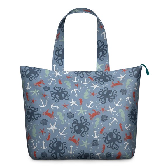 Stylish Nautical Crab Travel Bag Featuring Sea and Marine Life Illustrations, Lightweight Weekender Bag for Tropical Vacations