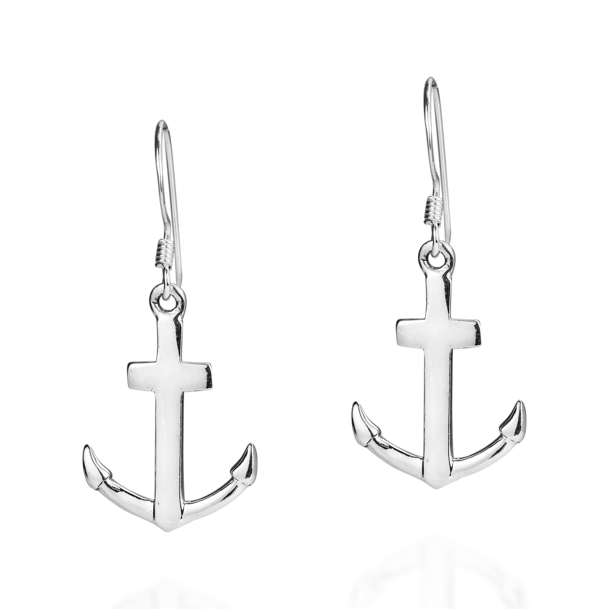 Stylish Nautical Themed Anchor Sterling Silver Dangle Earrings