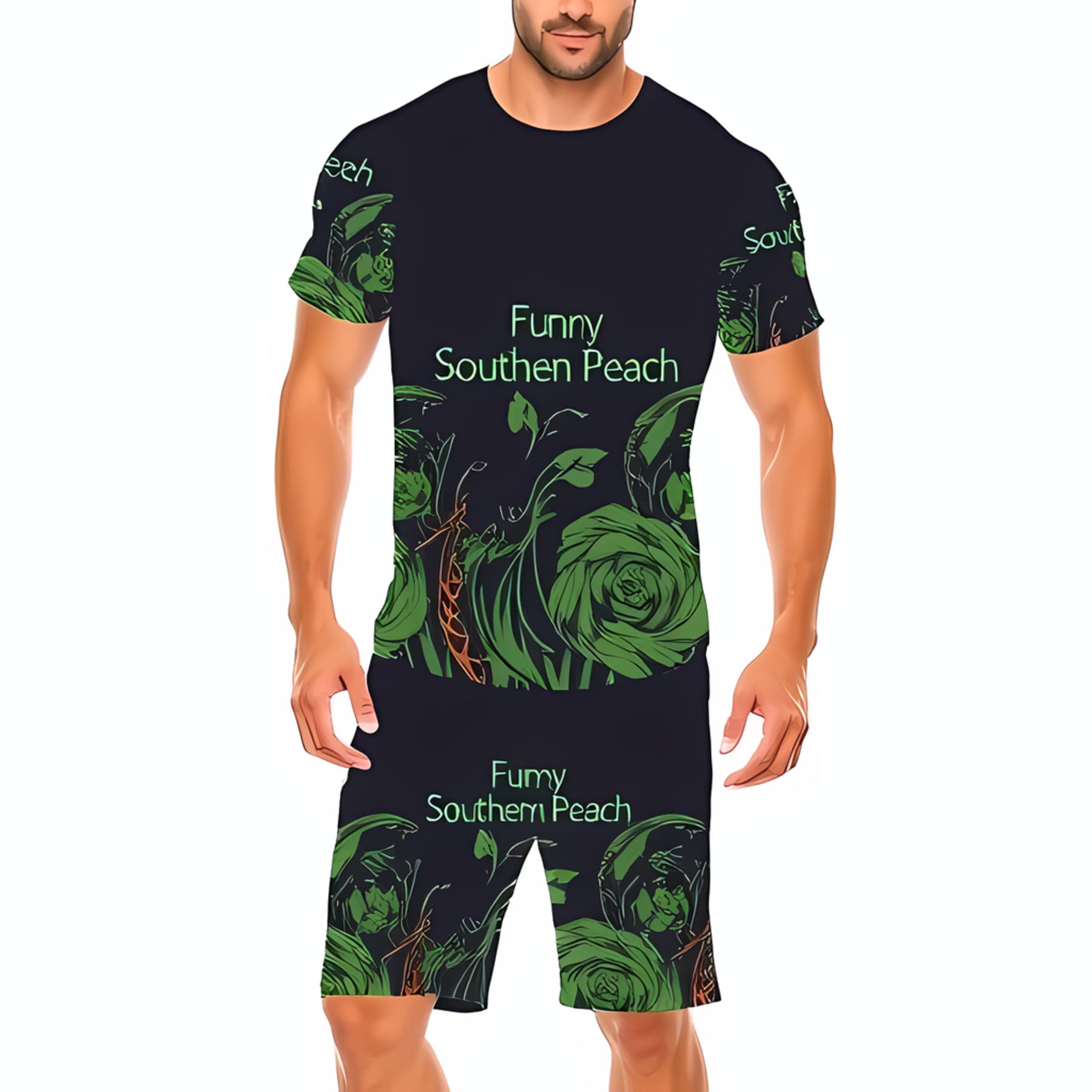 Men's Peach Round Neck Short Sleeves T-Shirt & Shorts Co-Ords Set