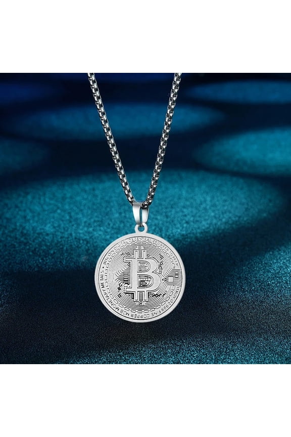 Stylish New 14K Yellow Gold Bitcoin Pendant Necklace Gold Plated Round Bitcoin Pendant Necklace Jewelry