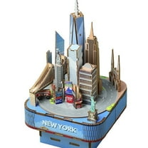 Stylish New York Wooden Music Box 3D Puzzle Building Model Toys for Best Gifts