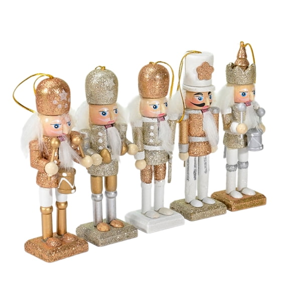 Stylish Nutcrackers Display Ornament Unique Wood Nutcrackers Desk Decoration with Gold and Silver Highlight for Party