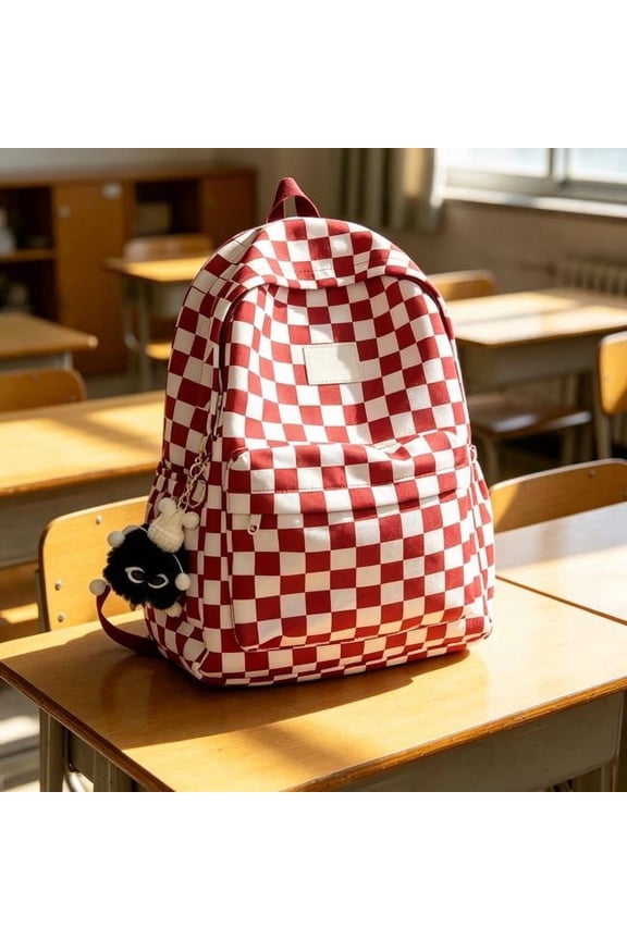 Stylish Nylon Backpack, Unisex, Checkerboard Pattern, Essential Back-to-School Storage Bag (15.4*4.3*11.4 Inches).
