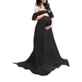 thumbnail image 1 of Stylish Off Shoulder Maternity Dress for Photo Shoot Ruffle Sleeves and Long Train Black L, 1 of 2