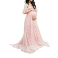 thumbnail image 1 of Stylish Off Shoulder Maternity Dress for Photo Shoot Ruffle Sleeves and Long Train Pink S, 1 of 2