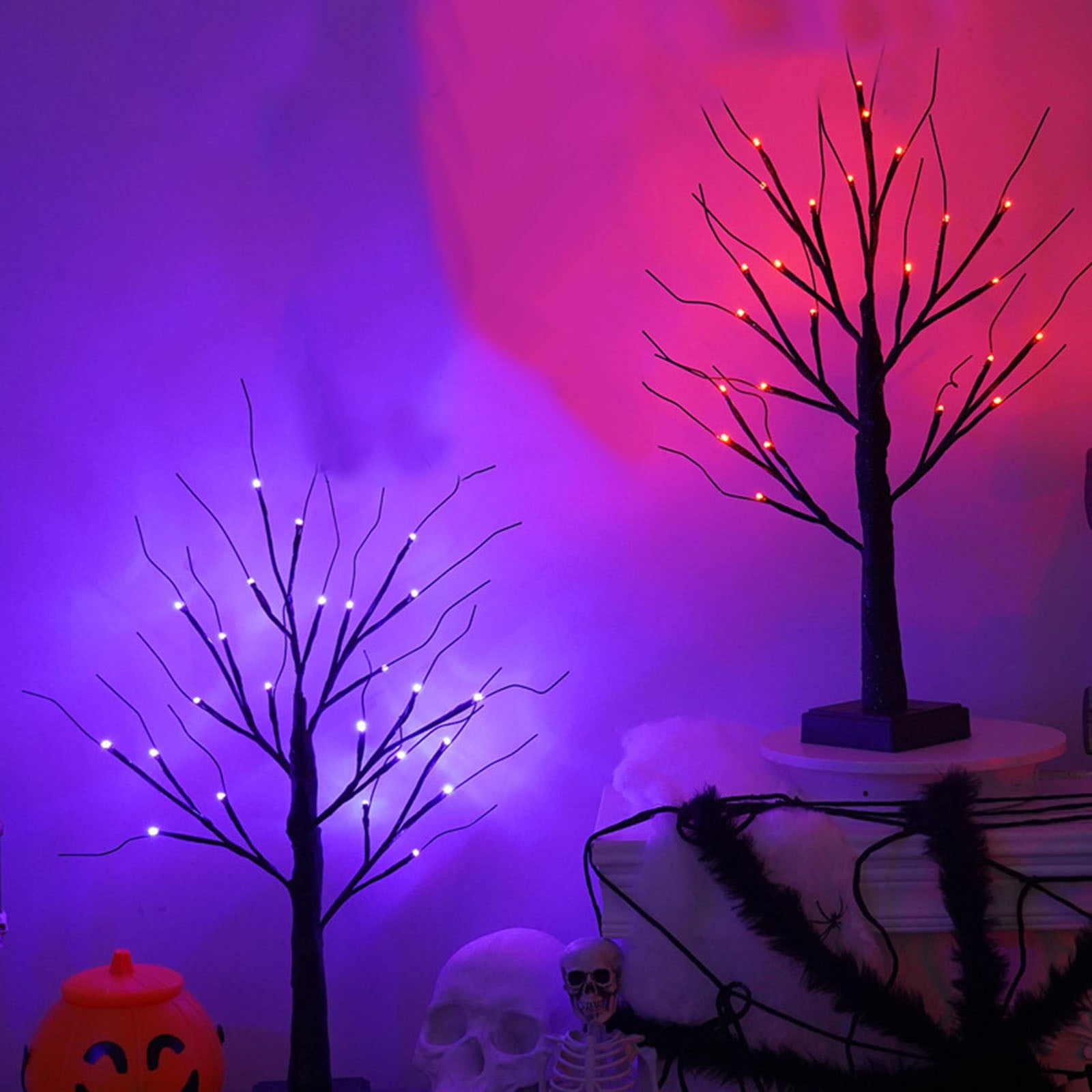 Stylish Office Desk Ornaments Lighted Black Tree With Orange And Purple