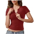 thumbnail image 1 of Stylish Olyvenn Women Basic Adjustable Zip Up Short Sleeve T-Shirt Workout Crop Top Double Lined Tank Slim Fitted Ruched Going Out Top Red XL, 1 of 8