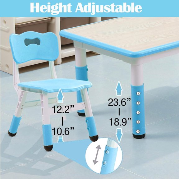 Stylish Options Blue Kids Table and Chairs Set - Height Adjustable Toddler Table with 6 Chairs, Ergonomic Design for Ages 2-10, Multi-Activity Graffiti Desktop - Easy Assembly and Maintenance
