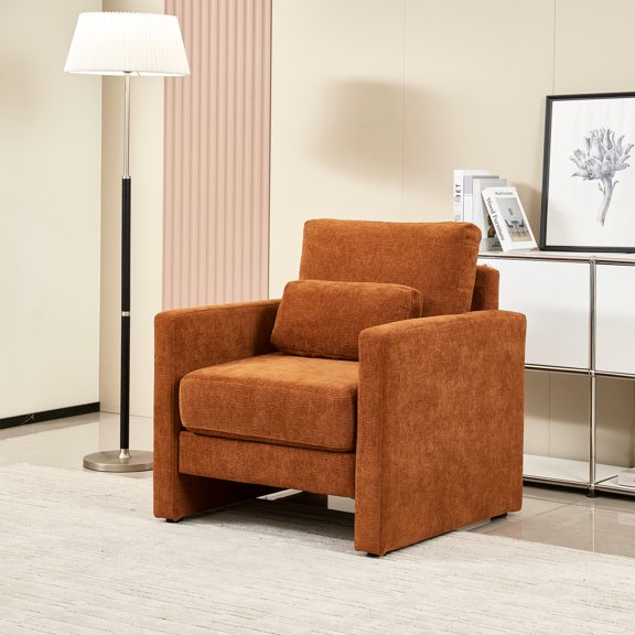 Stylish Orange High Knit Upholstered Chair / Fit for Contemporary and Rustic Decor
