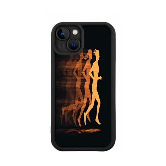 Stylish Orange Runners Motion Design iPhone 15 Case - Lightweight Yellowing Resistant Dynamic Flowing Pattern for Ultimate Protection