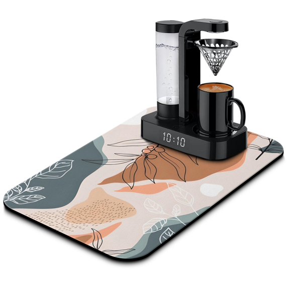 Stylish Organization with Boho Coffee Mat, 19.5x12in Must-Have Coffee Station Accessory, Absorbent Dish Drying Mat for Kitchen Counters, Coffee Mat Appealing Abstract Art Coffee Machine Decor