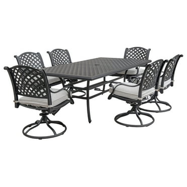 GatherCraft Ventura Cast Aluminum 7 Piece Rectangular Dining Set with 6 Swivel Rockers - N/A Dark Lava Bronze/Sandstorm