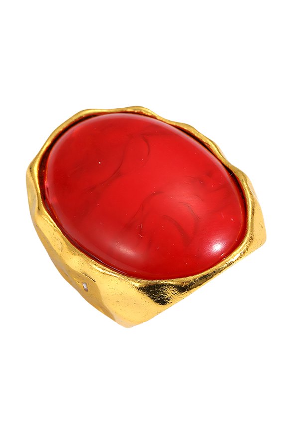 Stylish Oversized Water Droplet Rings Featuring Vibrant Red Resin Detail Sturdy Metal Base Jewelry For Extended Use