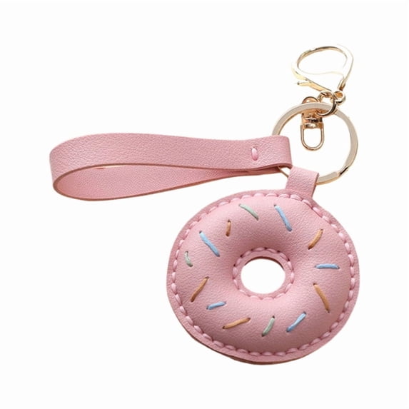 Stylish PU Leather Doughnuts Keychain/Lanyard Accessory Cartoon Bag Pendant Decorative Keyring Charm for Daily Use