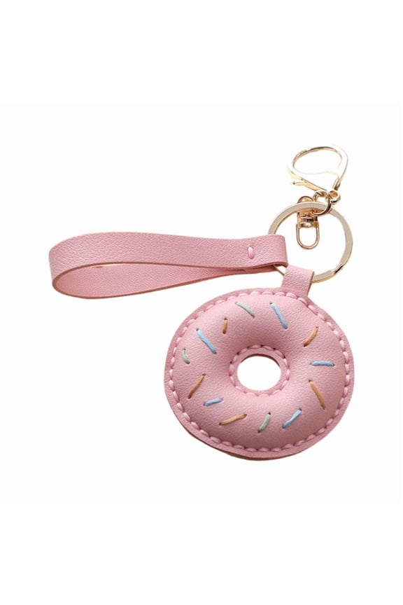 Stylish PU Leather Doughnuts Keychain/Lanyard Accessory Cartoon Bag Pendant Decorative Keyring Charm for Daily Use