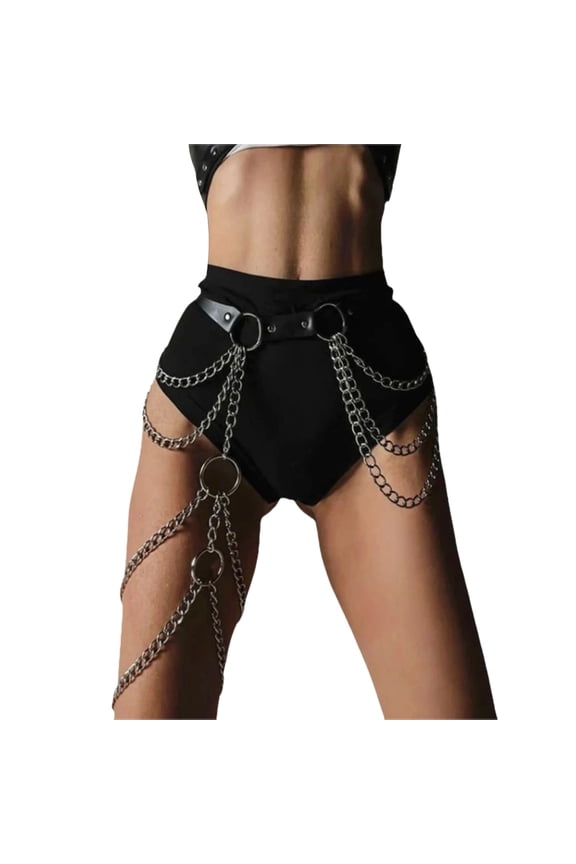 Stylish PU Leather Garter Belt Adornment Women's Gothic Styles PU Leather Thigh and Waist Chain Harness Adjustable Fit