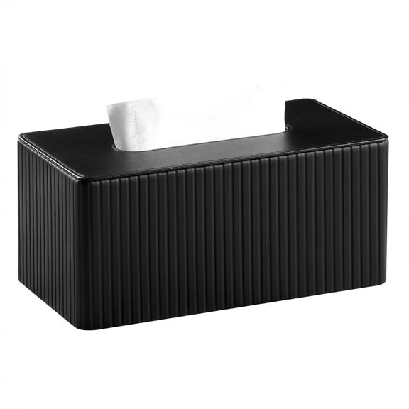 Stylish PU Leather Rectangular Tissue Box Holder with Magnetic Bottom Cover for Bedroom or Office (in Black Stria)