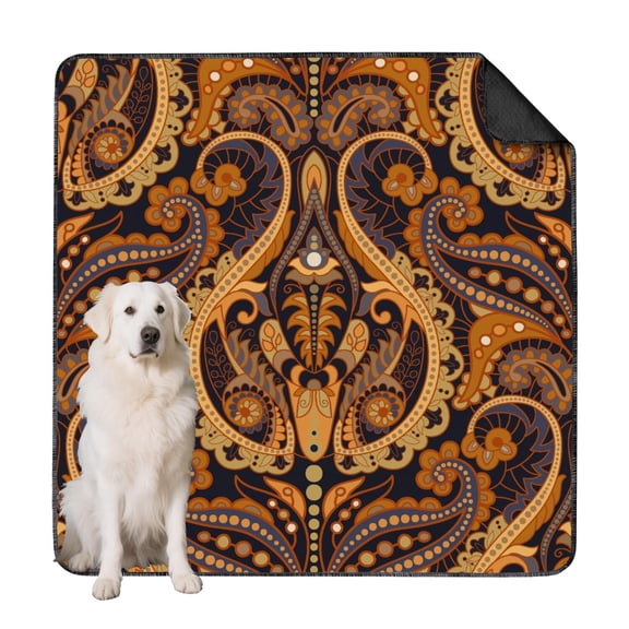 Stylish Paisley Washable Pet Pad 72"x72", Leak-Proof Design for Dog Houses and Crates, Durable Fabric Withstands Repeated Washing.