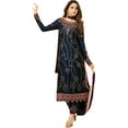 thumbnail image 1 of Stylish Pakistani Designer Shalwar Kameez Dress Sewn Indian Trouser Pant Suits ( Blue, XXL - 46 ), 1 of 6