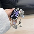 thumbnail image 1 of Stylish Pearl Beaded Band Compatible for Apple Watch Bands 42mm 41mm 40mm 38mm, Elegant Chain Strap Bracelet with Charms Butterfly Pendants for iWatch Series 10 9 8 7 6 5 4 SE 3 2 1, Purple, 1 of 5