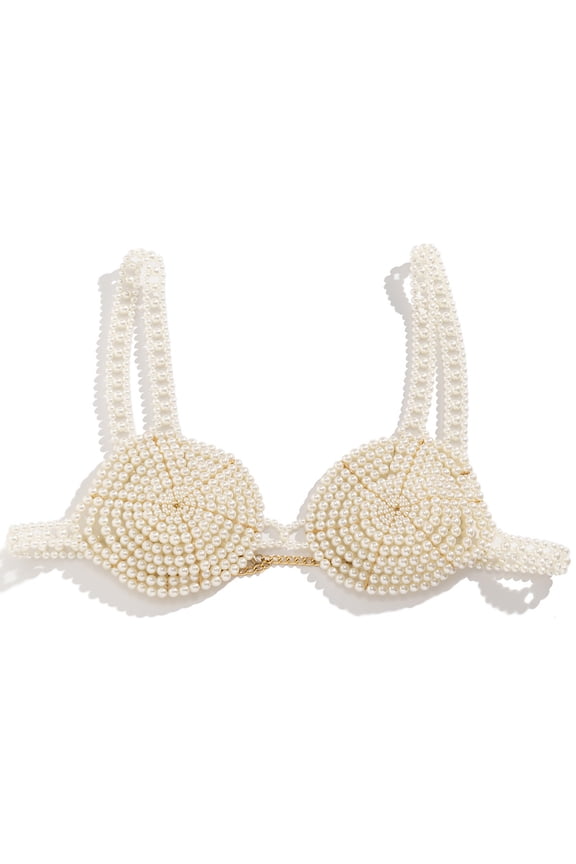 Stylish Pearl Bikini Chest Chain Beach Exquisite Women Pearl Embellished Bra Body Jewelry Beaded Tops Breast Cover Up