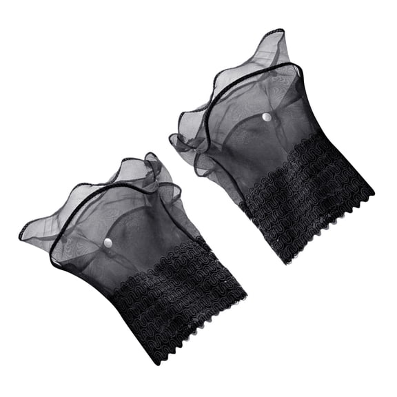 Stylish Pearls Beaded Layered Mesh False Sleeves Women's Flared Lace Wrist Cuffs for Evening Party Gloves Accessory