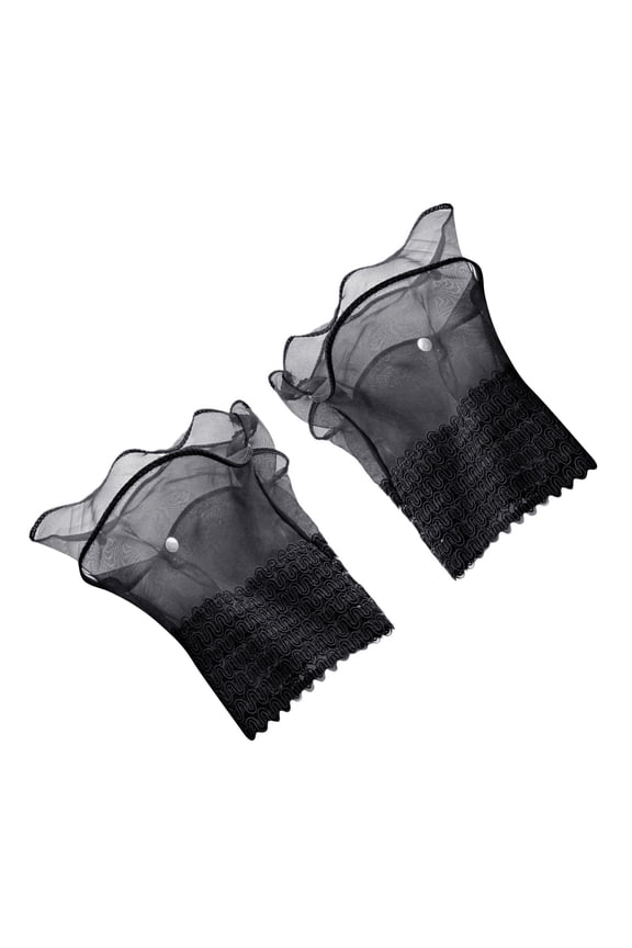 Stylish Pearls Beaded Layered Mesh False Sleeves Women's Flared Lace Wrist Cuffs for Evening Party Gloves Accessory