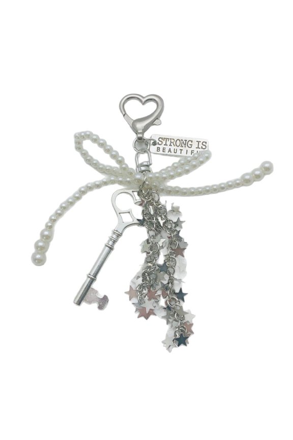 Stylish Pearls Bowknot Keychain Cute Beaded Star Keyrings Charm for Women Bags