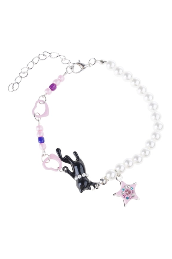 Stylish Pearls Bracelet Featuring Cats Star Charm Sturdy Alloy Jewelry Pearls Wrist Chain For Fashion Lovers