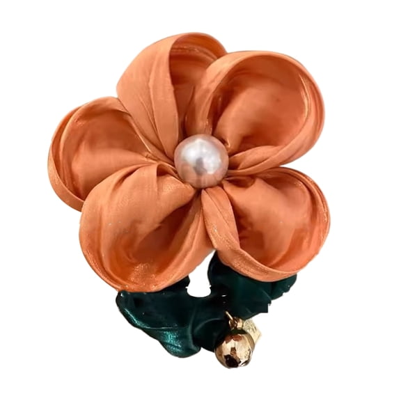 Stylish Pearls Embellished Floral Hair Accessory Flower Scrunchies Flower Hair Tie For Daily Commutes Parties Or Dates