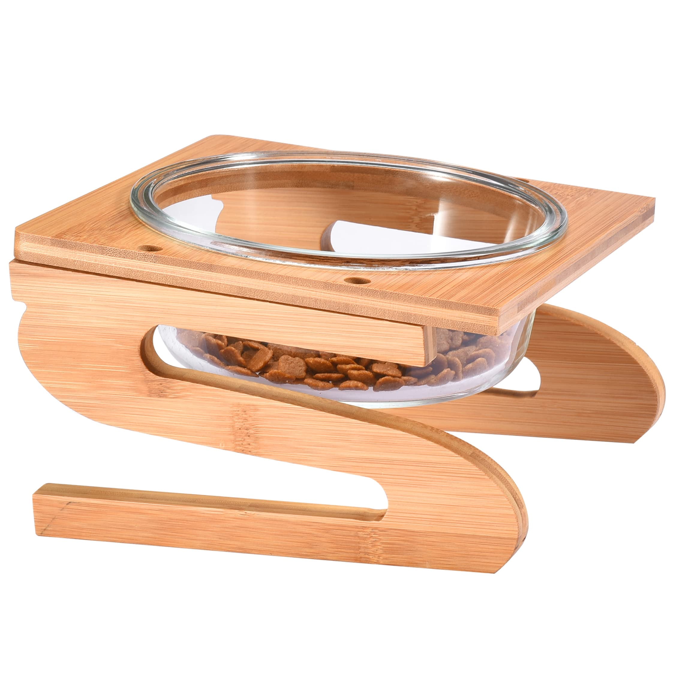 Stylish Pet Bowl With Bamboo Stand Elevated Food Bowl For Cat And