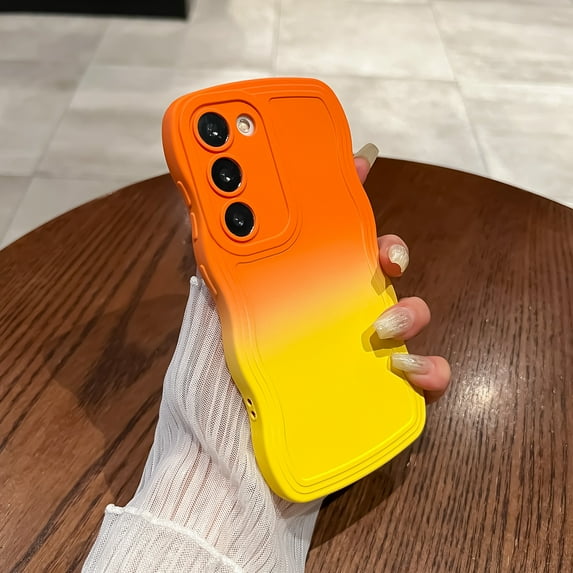 Stylish Phone Case for Samsung Galaxy A13 5G, Gradient Color Design Wave Frame Cover Shockproof Anti-Scratch Drop Protective Slim Fit Bumper Case for Girls Women, Orange