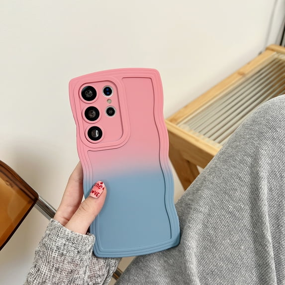 Stylish Phone Case for Samsung Galaxy Note 20, Gradient Color Design Wave Frame Cover Shockproof Anti-Scratch Drop Protective Slim Fit Bumper Case for Girls Women, Pink