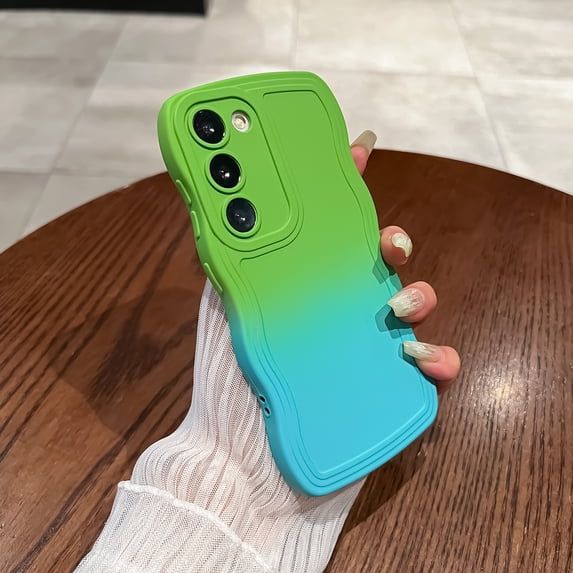 Stylish Phone Case for Samsung Galaxy S24 FE, Gradient Color Design Wave Frame Cover Shockproof Anti-Scratch Drop Protective Slim Fit Bumper Case for Girls Women, Green