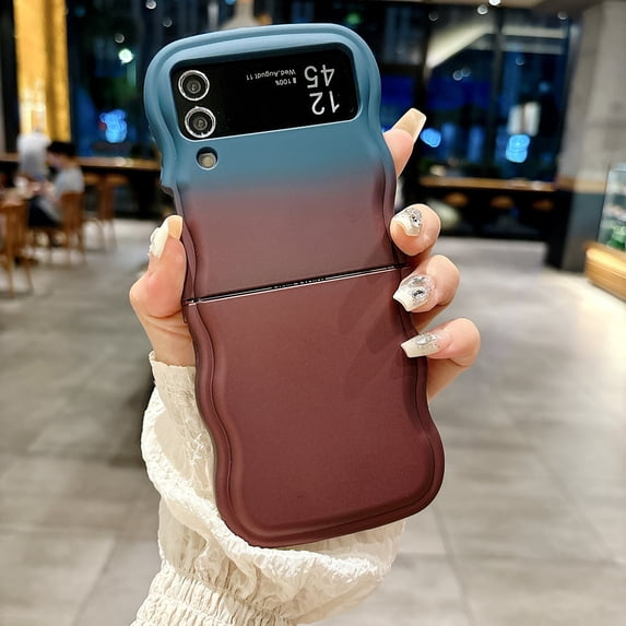 Stylish Phone Case for Samsung Galaxy Z Flip 3, Gradient Color Design Wave Frame Cover Shockproof Anti-Scratch Drop Protective Slim Fit Bumper Case for Girls Women, Blue