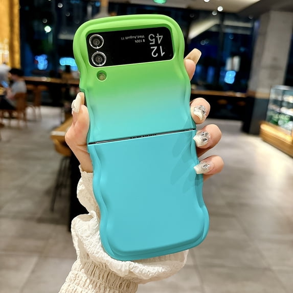 Stylish Phone Case for Samsung Galaxy Z Flip 4, Gradient Color Design Wave Frame Cover Shockproof Anti-Scratch Drop Protective Slim Fit Bumper Case for Girls Women, Green
