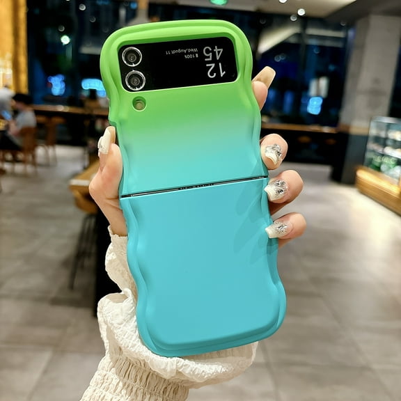 Stylish Phone Case for Samsung Galaxy Z Flip 6, Gradient Color Design Wave Frame Cover Shockproof Anti-Scratch Drop Protective Slim Fit Bumper Case for Girls Women, Green