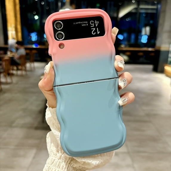Stylish Phone Case for Samsung Galaxy Z Flip 6, Gradient Color Design Wave Frame Cover Shockproof Anti-Scratch Drop Protective Slim Fit Bumper Case for Girls Women, Pink