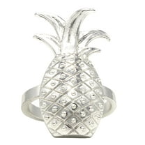 Stylish Pineapple Metal Napkin Rings - Set of 4 (Silver)