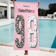thumbnail image 1 of Stylish Pink Beach Towel with Modern Design - Features Bold ' 9 ' & Colorful ' 8 ' Dots - Perfect for Pool Bath and Travel for Women, 1 of 6