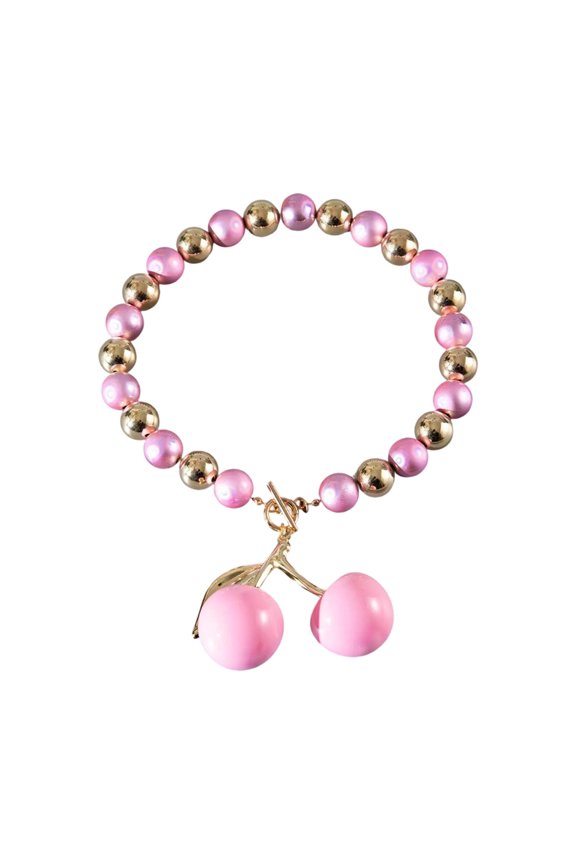Stylish Pink Cherry Pendant Necklace Fashion Clavicle Chain Exaggerated Fruit Charm Women Neckchain Jewelry Accessories