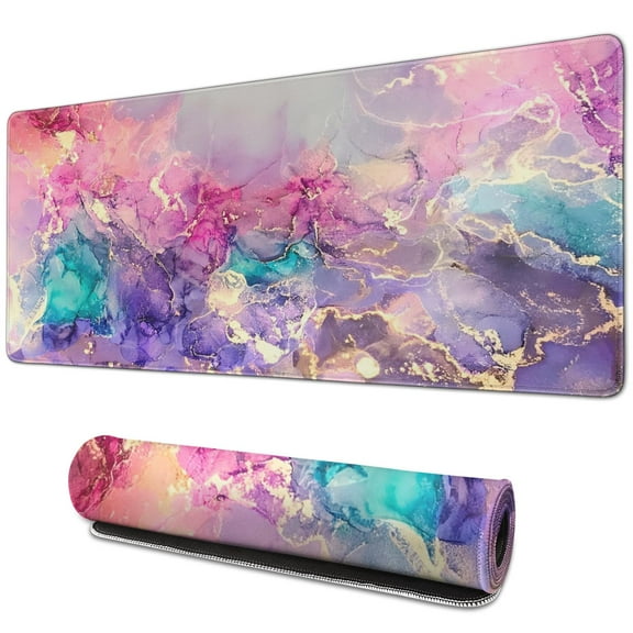 Stylish Pink Gold Marble Desk Mat - Large Mouse Pad & Laptop Protector for Chic Home Office (31.5x11.8in)