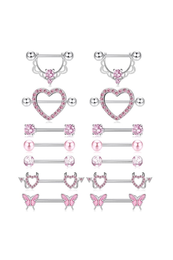 Stylish Pink Moon and Silver Flower Nipple Piercings Jewelry for Fashion Lovers